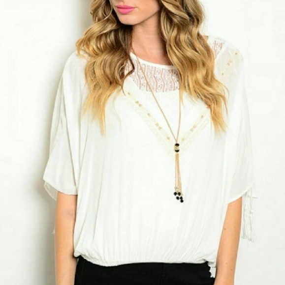 4/$15  Boho OPEN BACK slit TOP cream - Picture 2 of 7